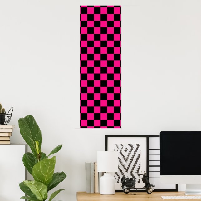 Rutiga rutor het rosa svart geometrisk retro poster (Hemmakontoret)