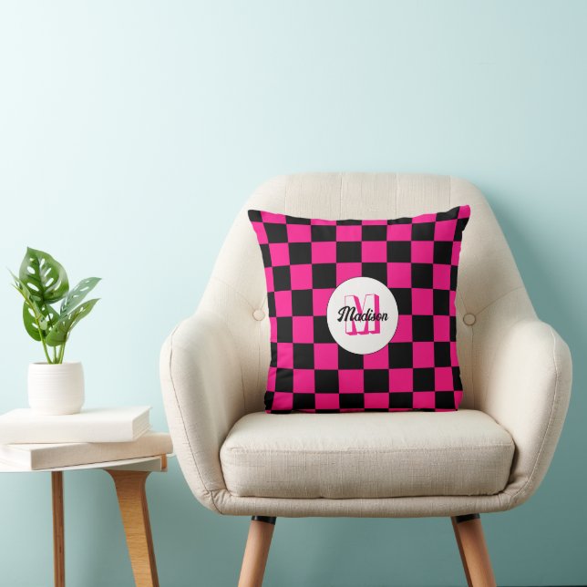 Rutiga rutor het rosa svart retro monogram kudde (Stol)
