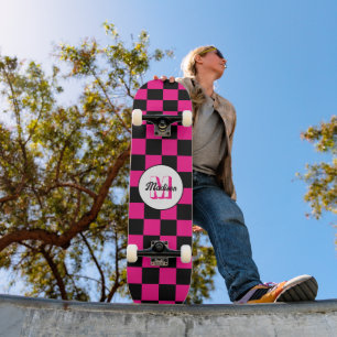 Rutiga rutor het rosa svart retro monogram mini skateboard bräda 18,5 cm