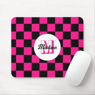 Rutiga rutor het rosa svart retro monogram musmatta