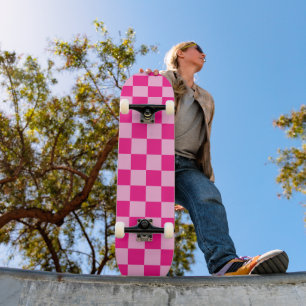 Rutiga rutor ljus het rosa geometrisk retro mini skateboard bräda 18,5 cm