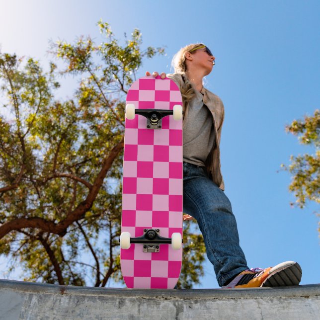 Rutiga rutor ljus het rosa geometrisk retro mini skateboard bräda 18,5 cm (Utomhus 1)