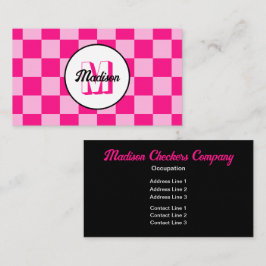 Rutiga rutor ljus het rosa retro monogram visitkort