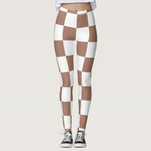 Rutiga rutor mocha brun vit geometrisk retro leggings