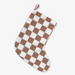 Rutiga rutor mocha brun vit geometrisk retro liten julstrumpa