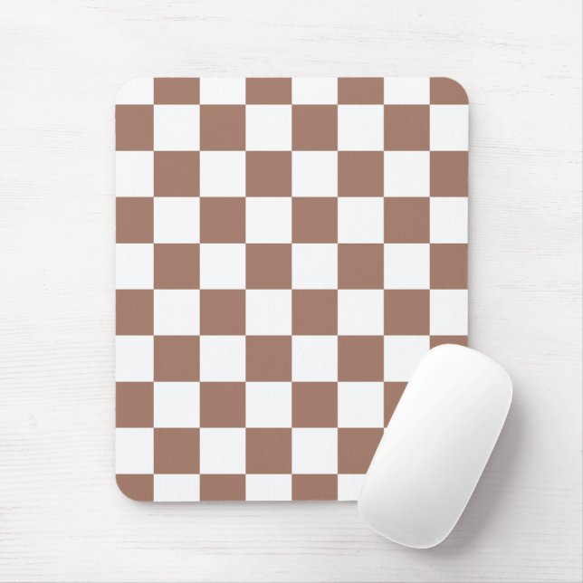 Rutiga rutor mocha brun vit geometrisk retro musmatta (Med mus)