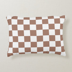 Rutiga rutor mocha brun vit geometrisk retro prydnadskudde