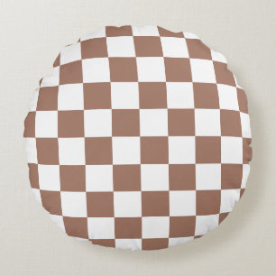 Rutiga rutor mocha brun vit geometrisk retro rund kudde