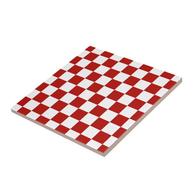 Rutiga rutor röda vita geometriska retro kakelplatta (Sidan)