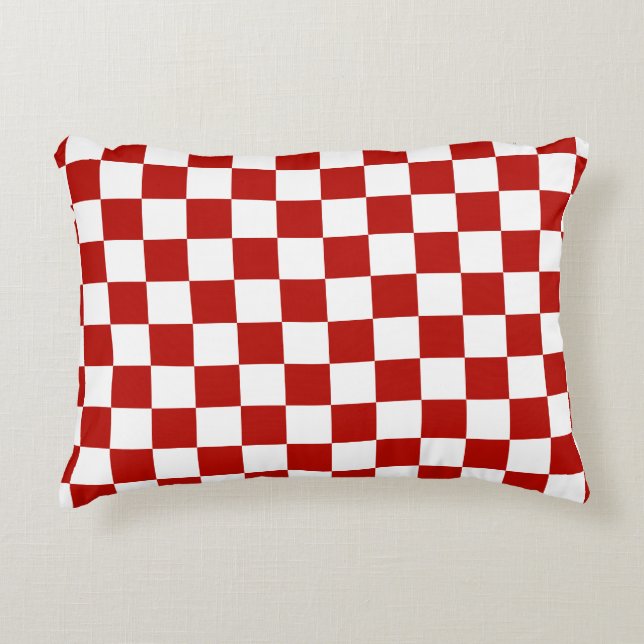 Rutiga rutor röda vita geometriska retro prydnadskudde (Framsidan)