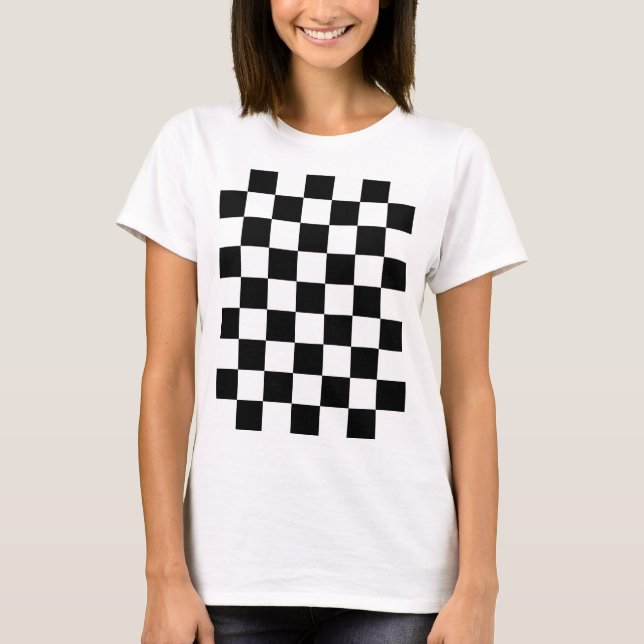 Rutiga rutor Svart och vit geometrisk retro T Shirt (Framsida)