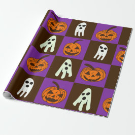 Rutiga spökliga halloweenpumpor och spöken  presentpapper