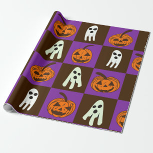 Rutiga spökliga halloweenpumpor och spöken  presentpapper