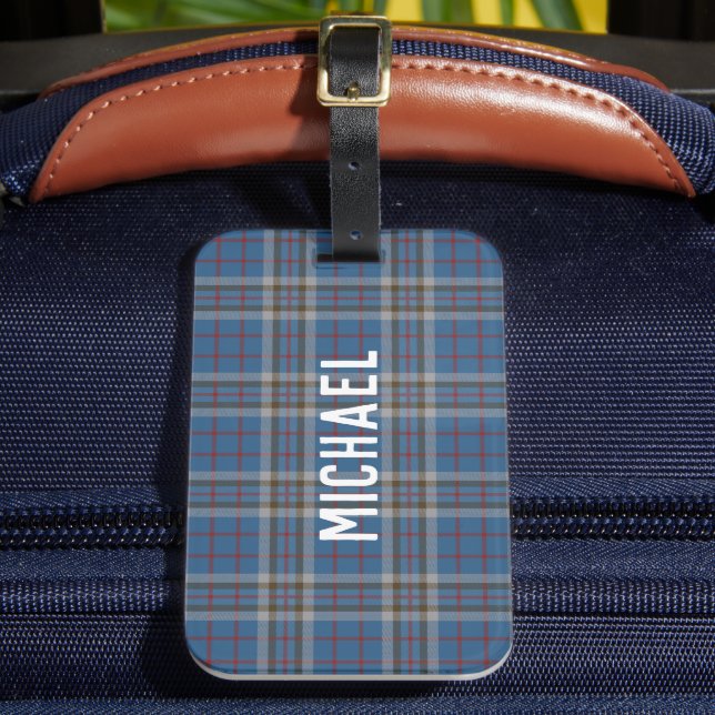 Rutigt Blått Grått Rutigt Anpassat Thompson Tartan Bagagebricka (Framsida Insitu 2)