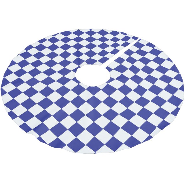 Rutigt Blått och Vitt  Julgransmatta Borstad Polyester (Vinklad)