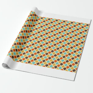Rutigt diamantmönster Blå Gul Röd Retro Färger Presentpapper