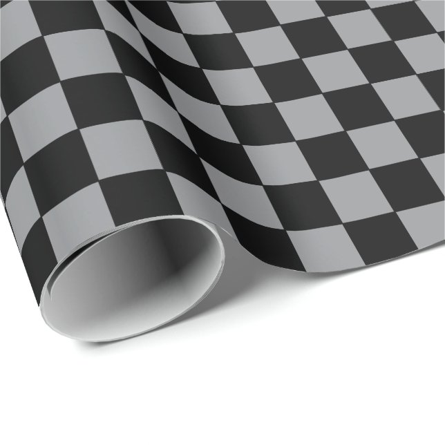 Rutigt grått och svart  presentpapper (Rullad Hörn)