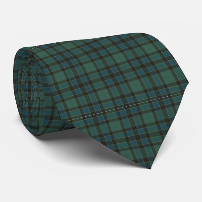 Rutigt grönt blått Tartan traditionell stil slips (Rullad)