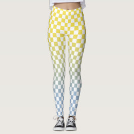 Rutigt gult till ljusblått övergångsmönster leggings