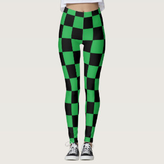 Rutigt konturerad grön och svart leggings