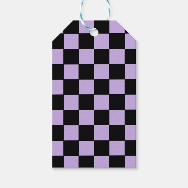 Rutigt lavendel och svart  presentetikett (Framsidan)