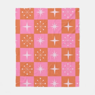 Rutigt retro stjärnmönster rosa orange fleecefilt