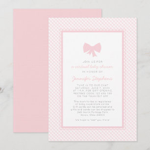 Rutigt rosa band virtuell baby shower inbjudningar