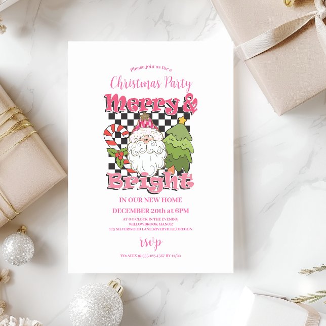 Rutigt Rosa Glad & Lysande Julfest Inbjudningar (Skapare uppladdad)