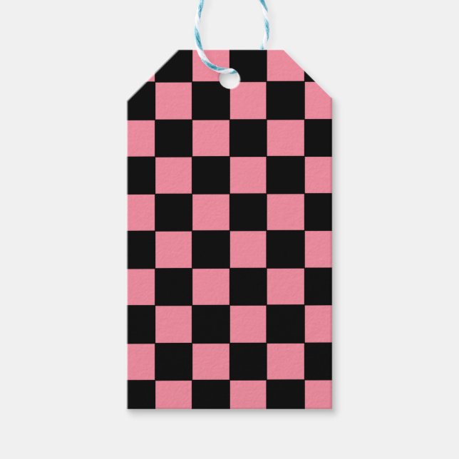 Rutigt rosa och svart  presentetikett (Framsidan)