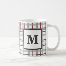 Rutigt rött grått silvermonogram kaffemugg