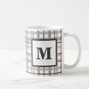 Rutigt rött grått silvermonogram kaffemugg