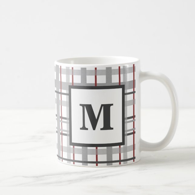 Rutigt rött grått silvermonogram kaffemugg (Höger)