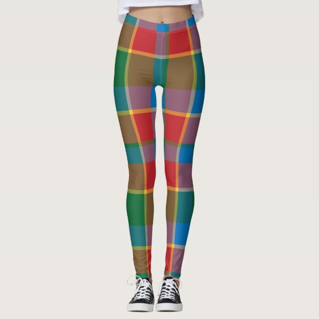 Rutigt rött, grönt, gult och blått leggings (Framsida)