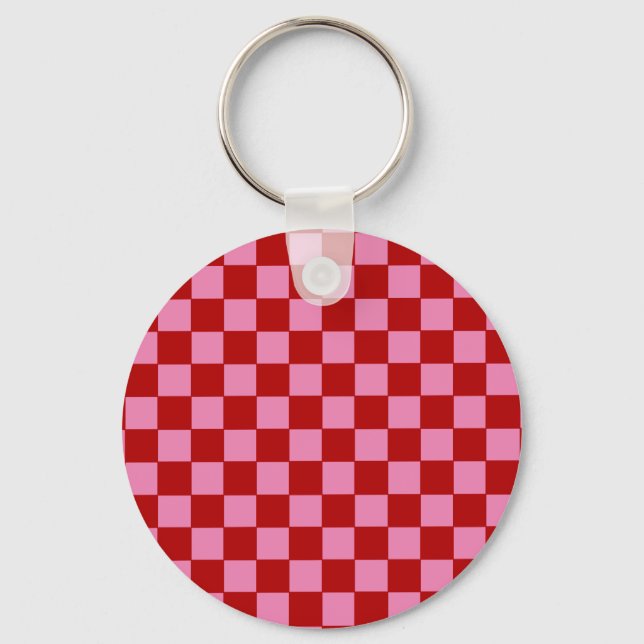 Rutigt rött och varmt rosa nyckelring (Framsida)