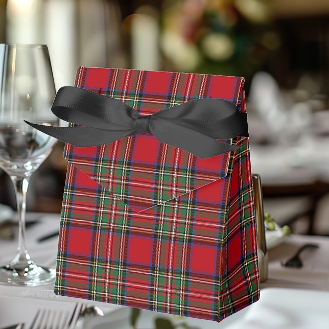 Rutigt Stewart-rött Parti Plaid Tartan Presentaskar (Rustic Plaid Stewart Tartan Favor Box)