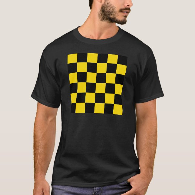 Rutigt stort - svart och guld- gult t-shirt (Framsida)