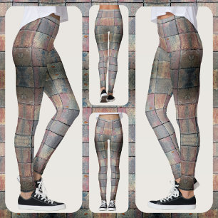 Rutigt tegel rött och grått Grunge Chic Leggings
