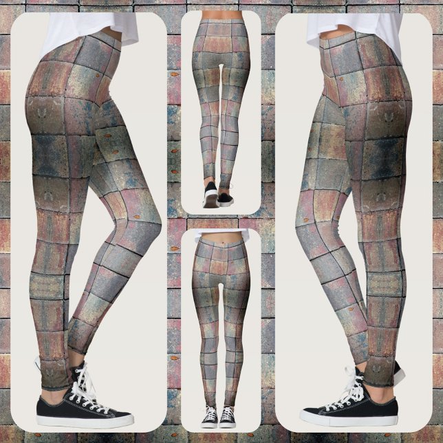 Rutigt tegel rött och grått Grunge Chic Leggings (Skapare uppladdad)
