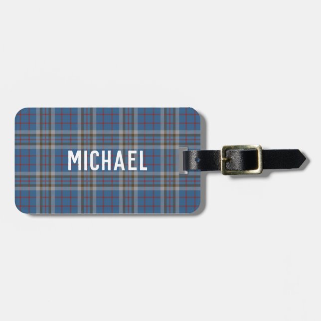 Rutigt Thompson Clan Blå Grå Rutig Custom Tartan Bagagebricka (Horisontell Framsida)