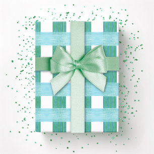 Rutigt vävt gingham i grönt och akvamarin presentpapper