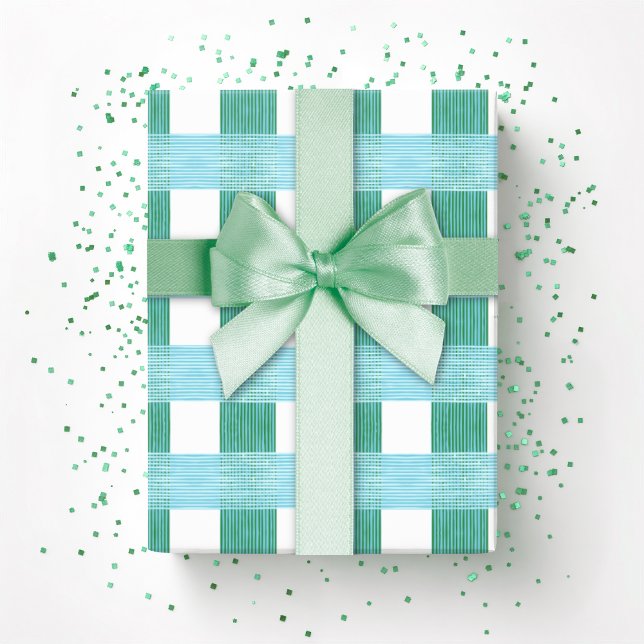 Rutigt vävt gingham i grönt och akvamarin presentpapper (Skapare uppladdad)