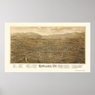 Rutland, VT Panoramic Karta - 1885 Poster