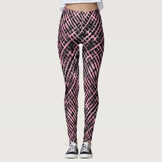 Rutmönster -06P.Rosa Svart BG Leggings (Framsida)