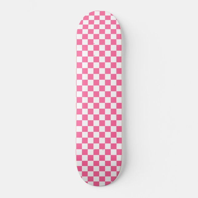 Rutmönster Flickaktig Geometrisk Rosa Och Vit Mini Skateboard Bräda 18,5 Cm (Framsida)
