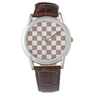 Rutmönster mocha brun vit geometrisk retro armbandsur