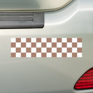 Rutmönster mocha brun vit geometrisk retro bildekal