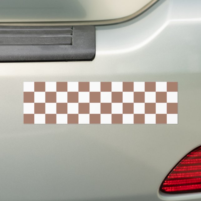 Rutmönster mocha brun vit geometrisk retro bildekal (På Bil)