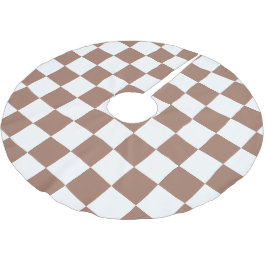Rutmönster mocha brun vit geometrisk retro julgransmatta borstad polyester