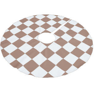 Rutmönster mocha brun vit geometrisk retro julgransmatta borstad polyester