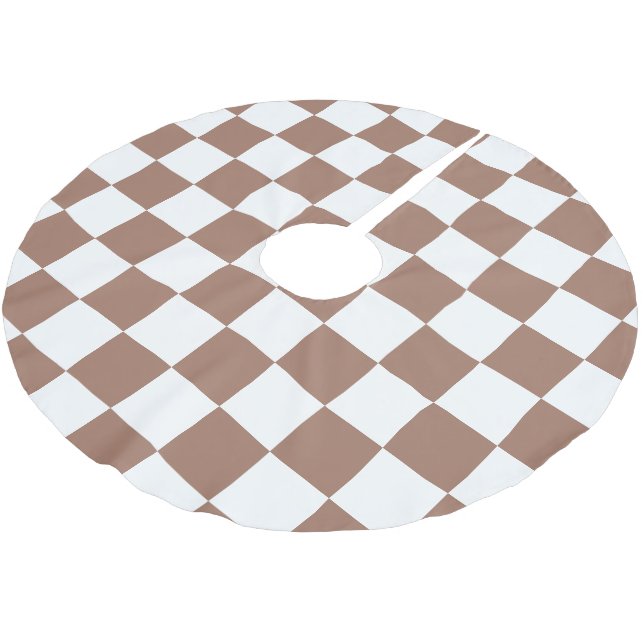 Rutmönster mocha brun vit geometrisk retro julgransmatta borstad polyester (Vinklad)